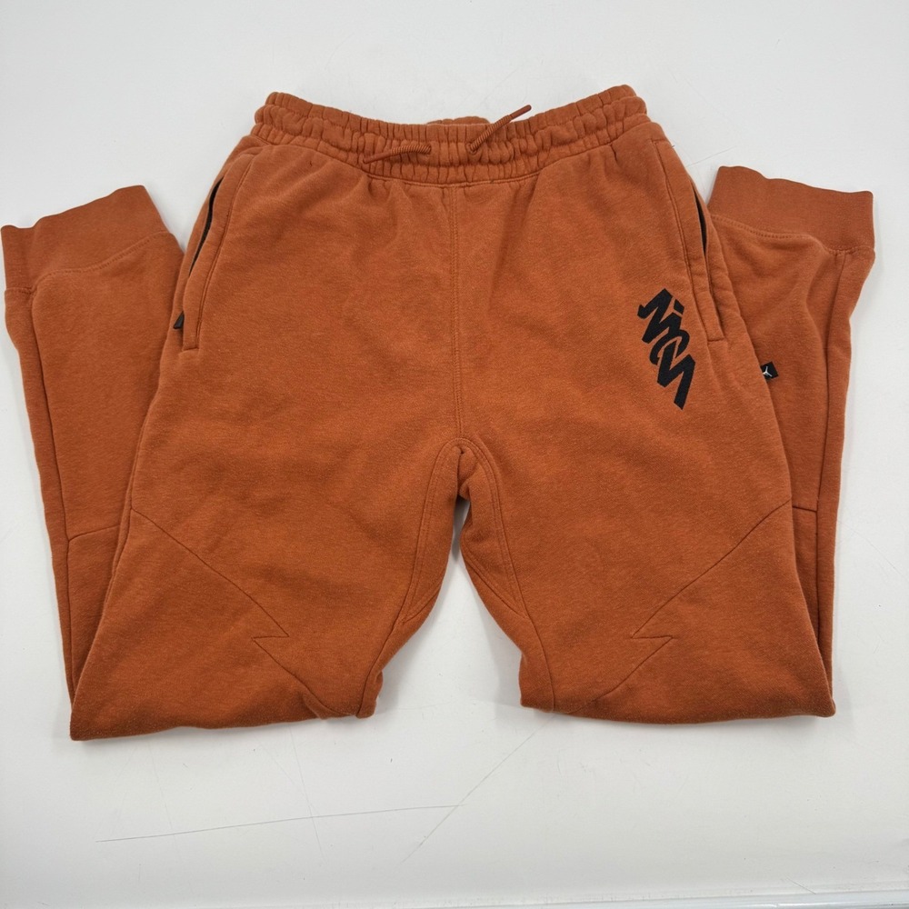Jordan Zion Sweatpants Joggers Kids XL 13-15 Yrs Orange Black Logo